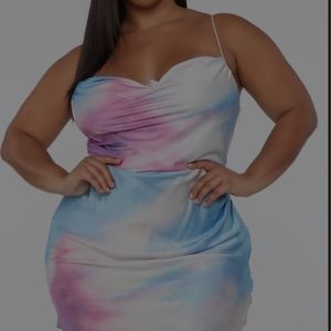 ON CLOUD NINE SATIN MINI SLIP DRESS - BLUE/PINK